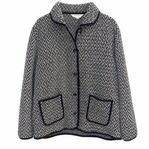 Orvis Women’s Black & White Bouclé Knit Button Front Jacket Coat Size XL